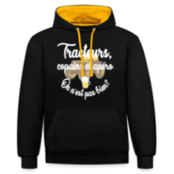 Sweat-shirt à capuche contrasté unisexe - Tracteurs, copains et apéro