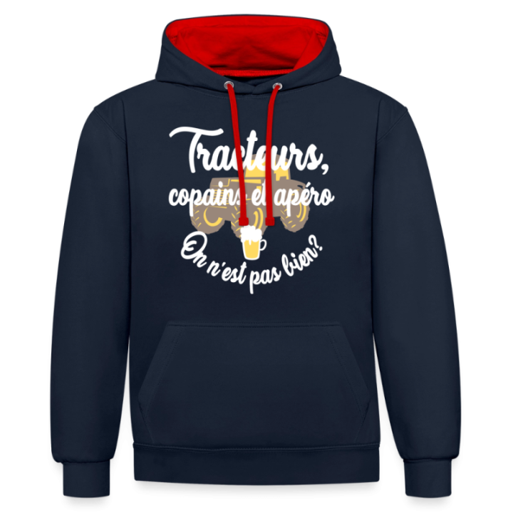 Sweat-shirt à capuche contrasté unisexe - Tracteurs