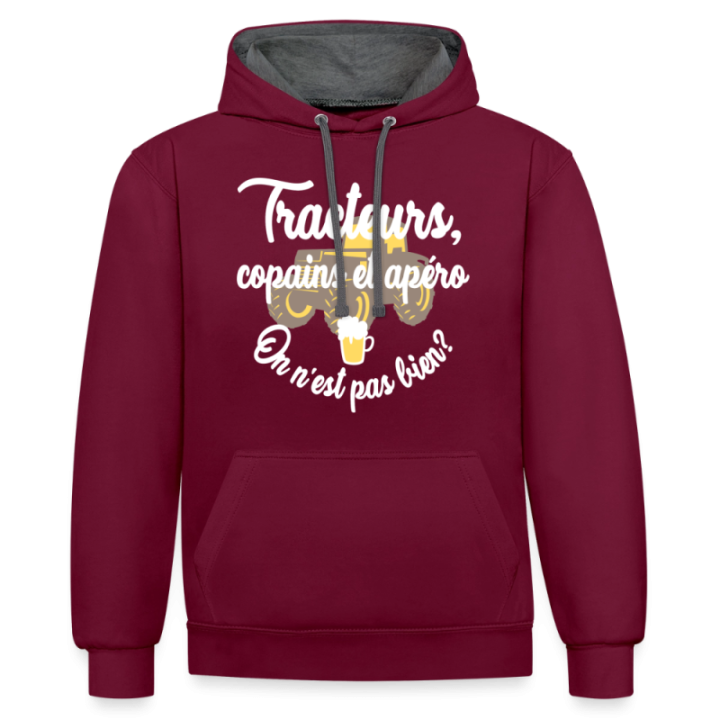 Sweat-shirt à capuche contrasté unisexe - Tracteurs