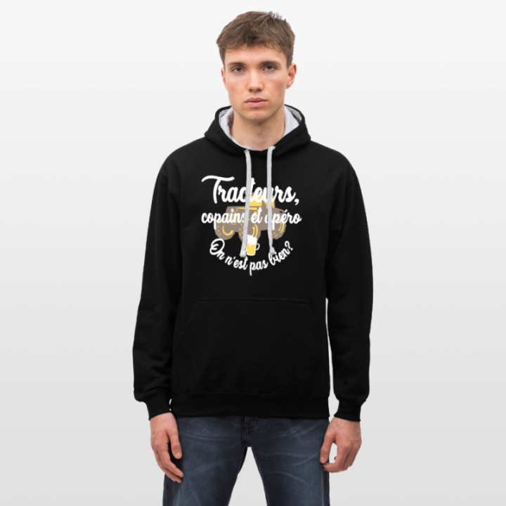 Sweat-shirt à capuche contrasté unisexe - Tracteurs