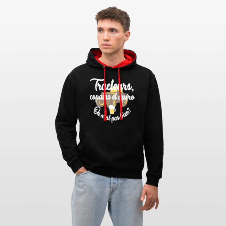 Sweat-shirt à capuche contrasté unisexe - Tracteurs