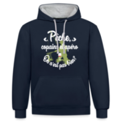 Sweat-shirt à capuche contrasté unisexe - Pêche, copains et apéro