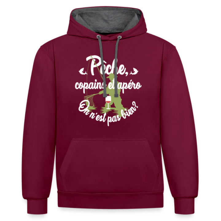 Sweat-shirt à capuche contrasté unisexe - Pêche