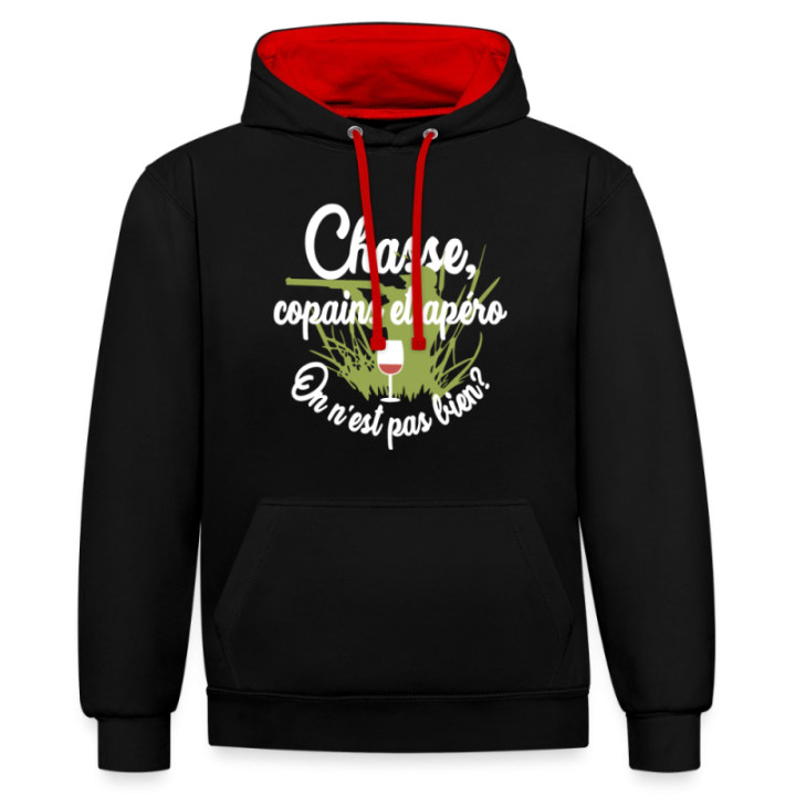 Sweat-shirt à capuche contrasté unisexe - Chasse