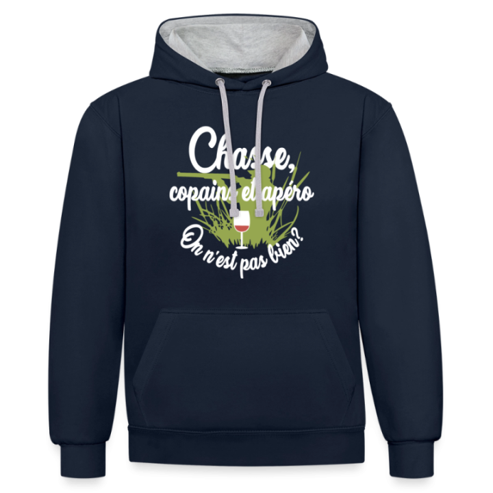 Sweat-shirt à capuche contrasté unisexe - Chasse