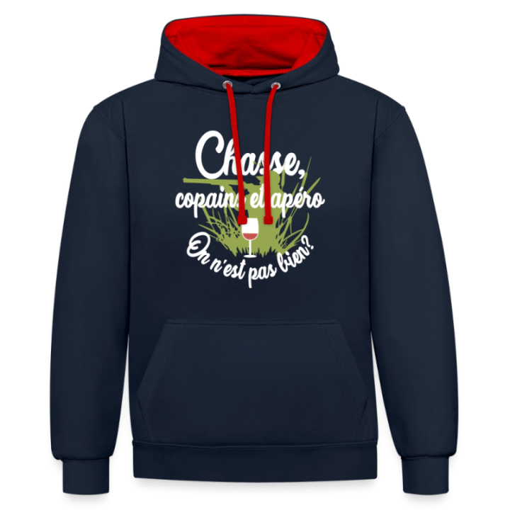 Sweat-shirt à capuche contrasté unisexe - Chasse