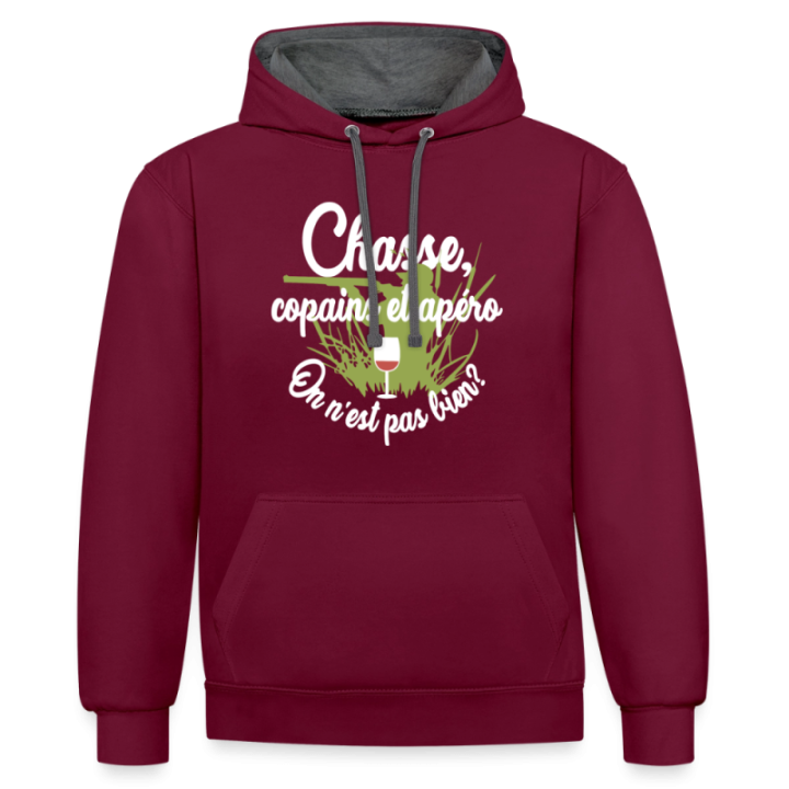 Sweat-shirt à capuche contrasté unisexe - Chasse
