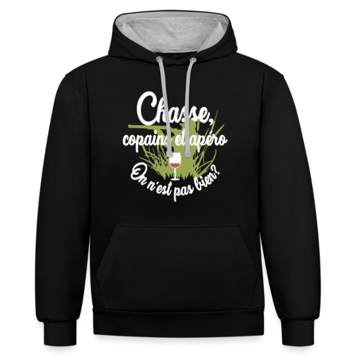 Sweat-shirt à capuche contrasté unisexe - Chasse