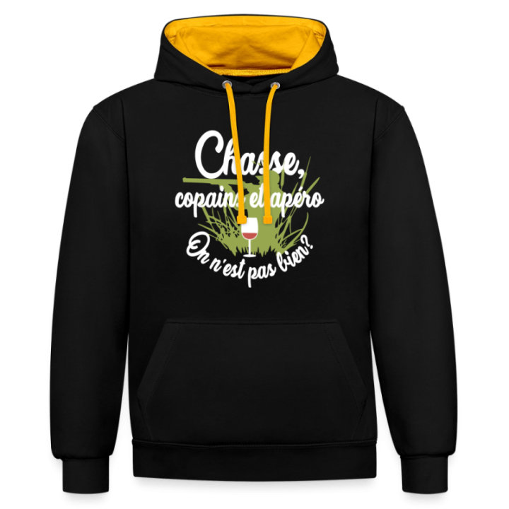 Sweat-shirt à capuche contrasté unisexe - Chasse