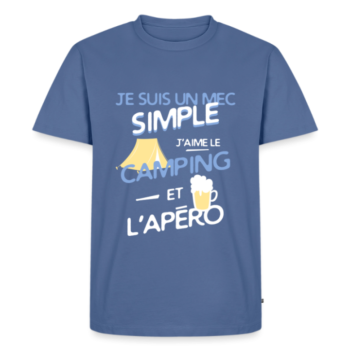 T-shirt premium homme - Un mec simple: Camping et apéro - bleu pigeon - front