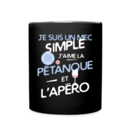 Mug uni - Un mec simple: Pétanque et apéro - noir - front