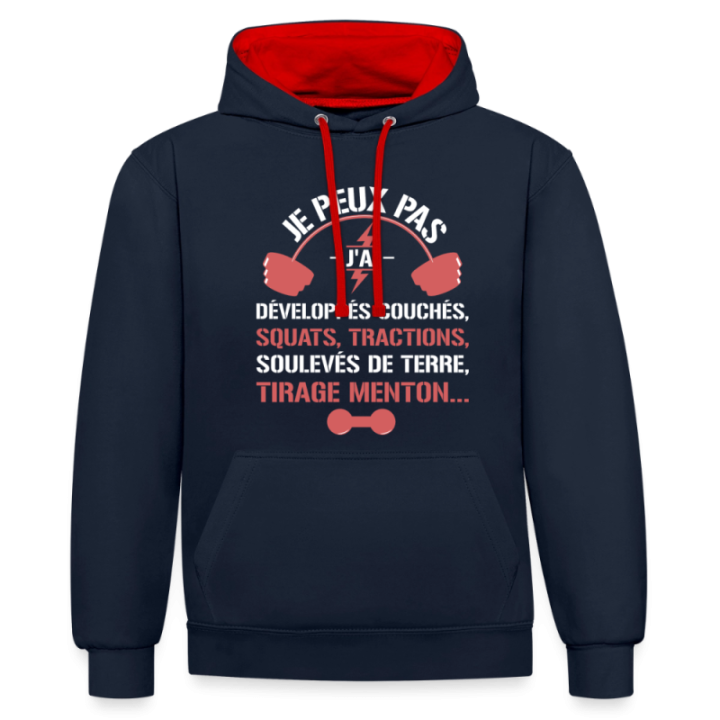 Sweat-shirt à capuche contrasté unisexe - Je peux pas