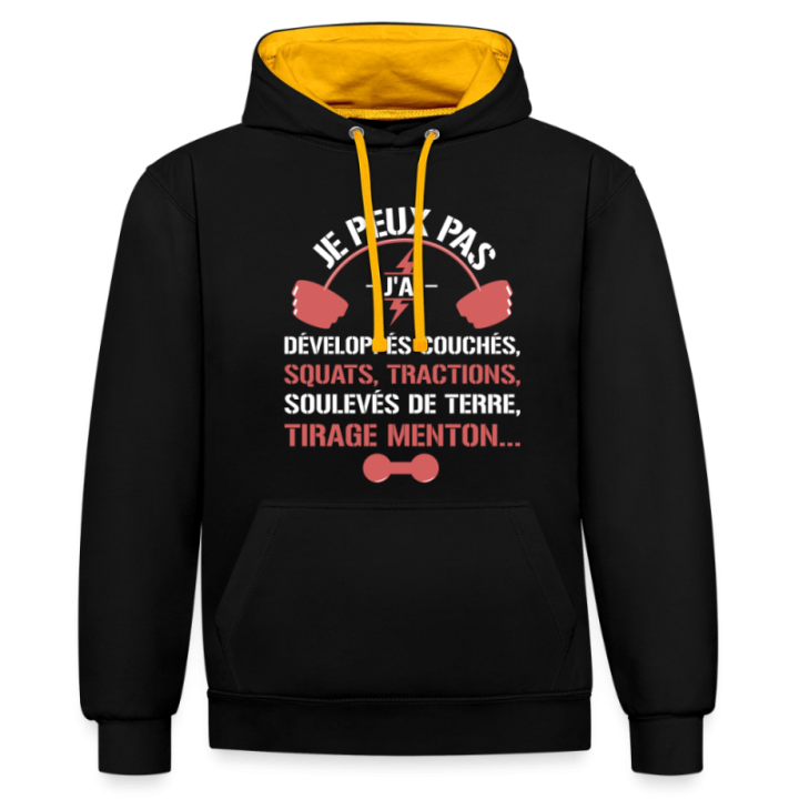 Sweat-shirt à capuche contrasté unisexe - Je peux pas