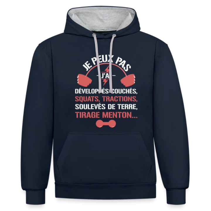  j'ai développés couchés - squats - tractions - bleu marine/rouge - front