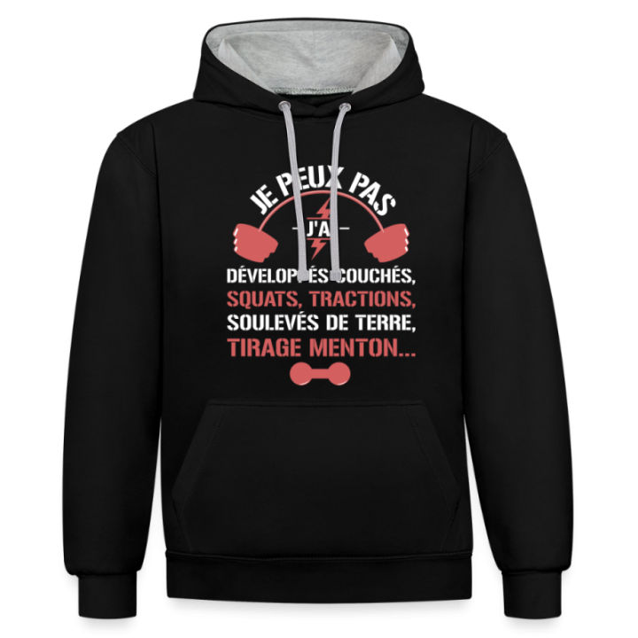 Sweat-shirt à capuche contrasté unisexe - Je peux pas