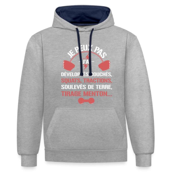 Sweat-shirt à capuche contrasté unisexe - Je peux pas