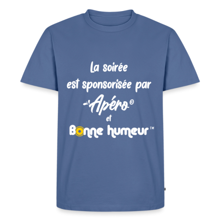T-shirt premium homme - Soirée apéro et bonne humeur - bleu pigeon - front