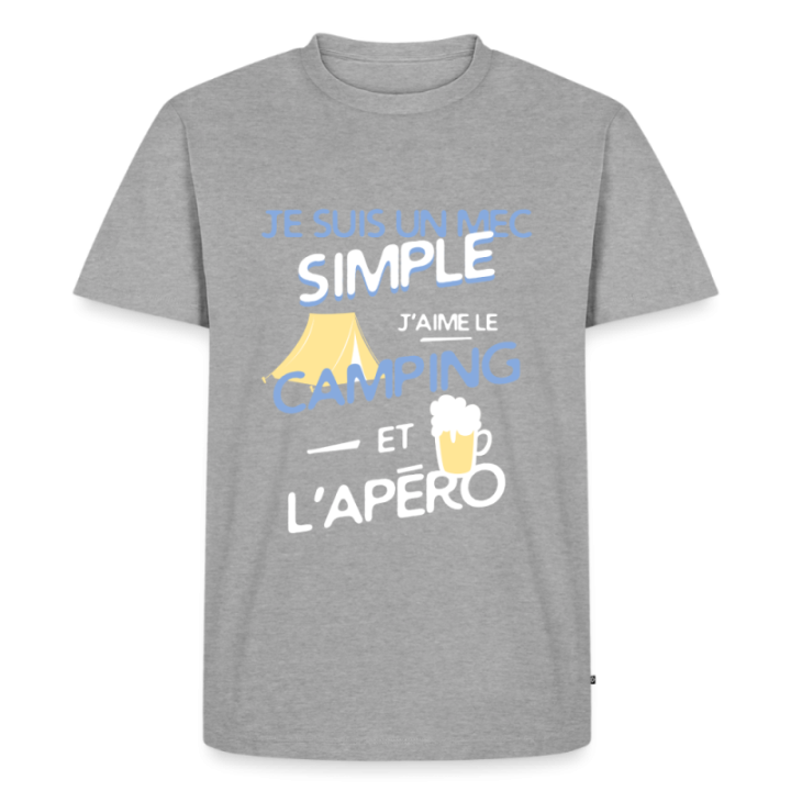 T-shirt premium homme - Un mec simple: Camping et apéro - gris chiné - front
