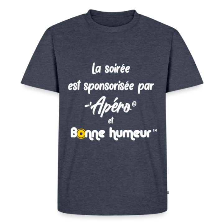 T-shirt premium homme - Soirée apéro et bonne humeur - bleu jeans  - front