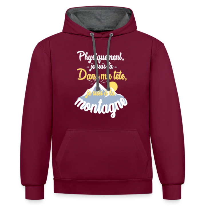 Sweat-shirt à capuche contrasté unisexe - Dans ma tête