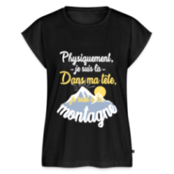 T-shirt à manches retroussées femme - Dans ma tête, je suis à la montagne