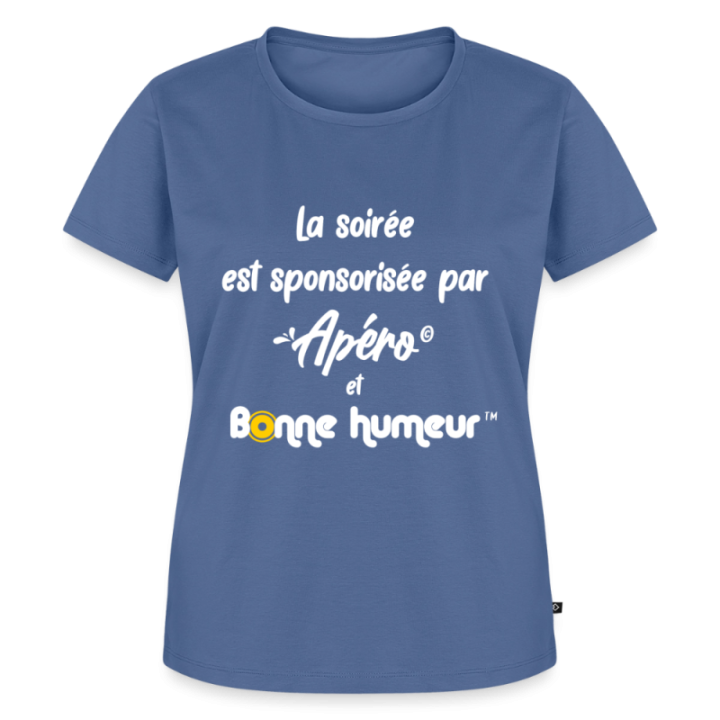 T-shirt premium femme - Soirée apéro et bonne humeur - bleu pigeon - front