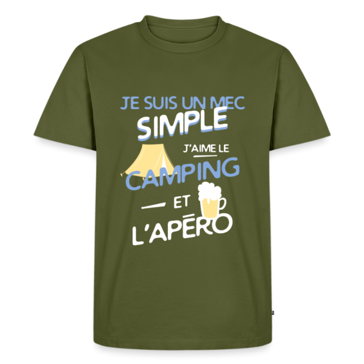T-shirt premium homme - Un mec simple: Camping et apéro - kaki - front