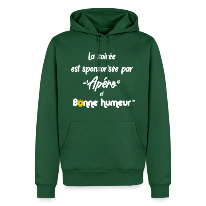 Sweat-shirt à capuche premium homme - Soirée apéro et bonne humeur - vert bouteille - front