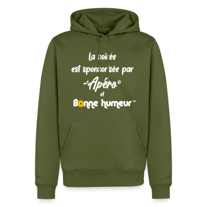 Sweat-shirt à capuche premium homme - Soirée apéro et bonne humeur - kaki - front