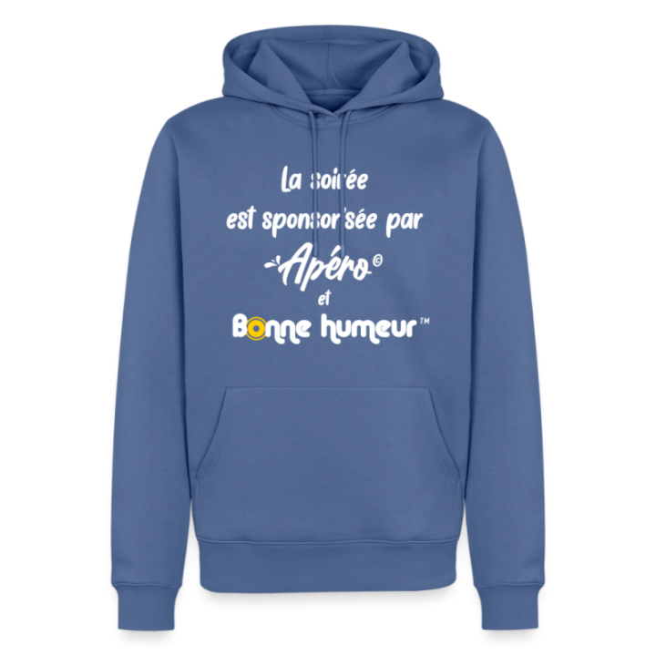 Sweat-shirt à capuche premium homme - Soirée apéro et bonne humeur - bleu pigeon - front