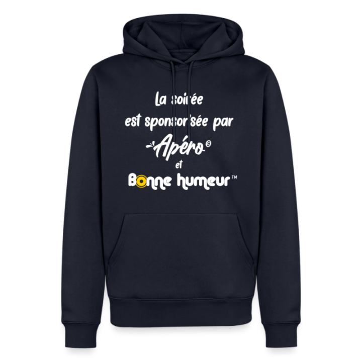 Sweat-shirt à capuche premium homme - Soirée apéro et bonne humeur - bleu marine - front