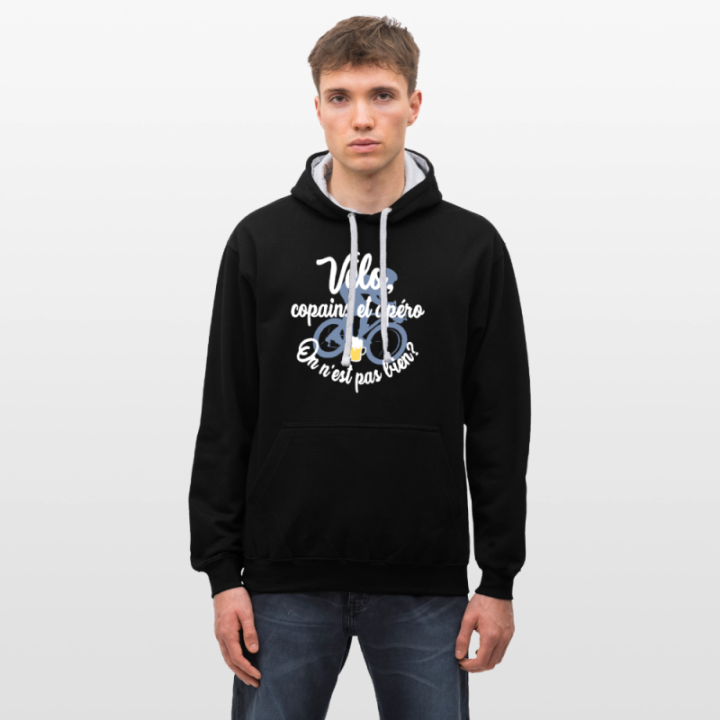 Sweat-shirt à capuche contrasté unisexe - Vélo