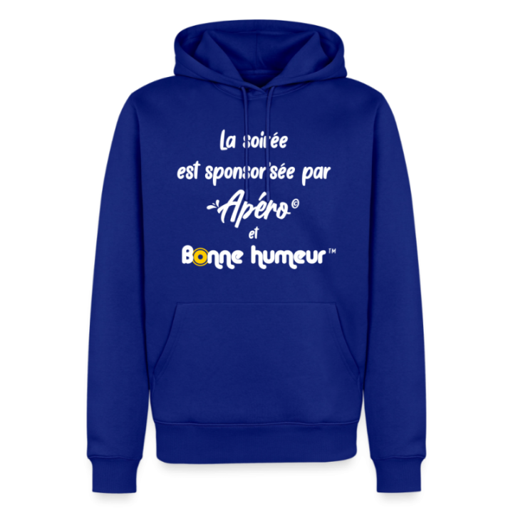 Sweat-shirt à capuche premium homme - Soirée apéro et bonne humeur - bleu roi - front