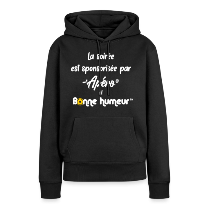 Sweat-shirt à capuche premium femme - Soirée apéro et bonne humeur - noir - front
