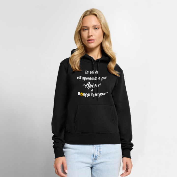Sweat-shirt à capuche premium femme - Soirée apéro et bonne humeur - noir - front