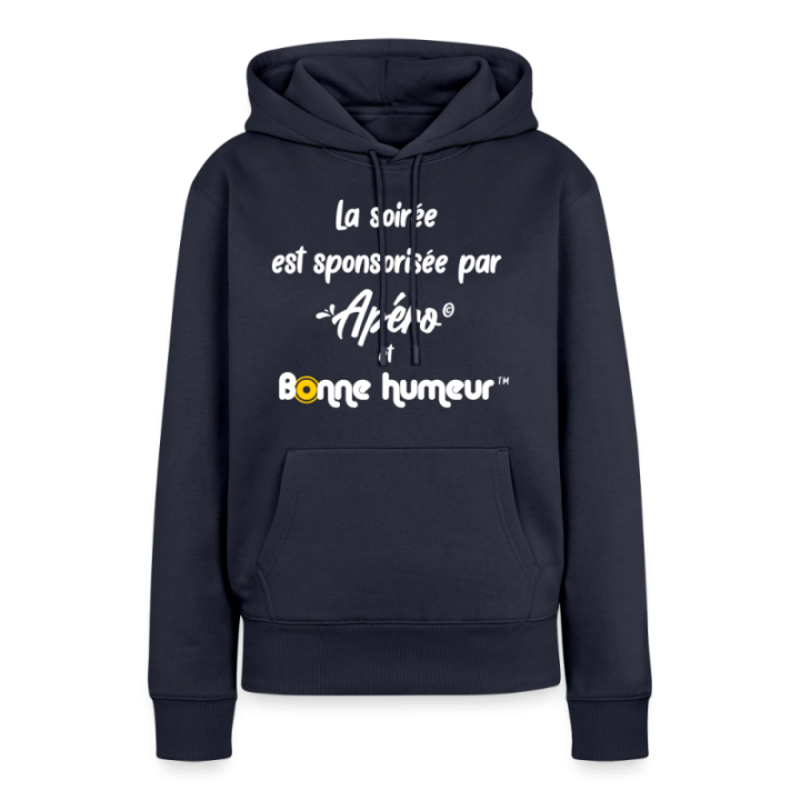 Sweat-shirt à capuche premium femme - Soirée apéro et bonne humeur - bleu marine - front