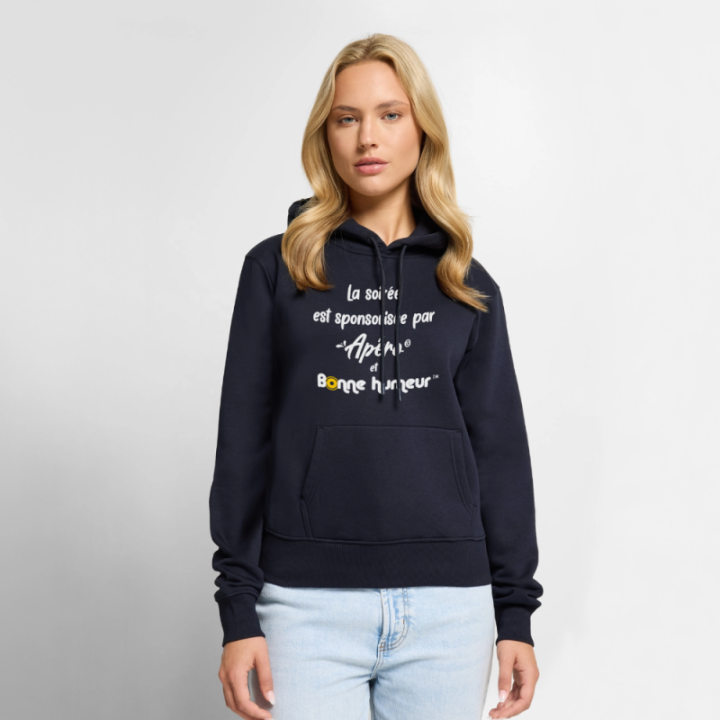 Sweat-shirt à capuche premium femme - Soirée apéro et bonne humeur - bleu marine - front