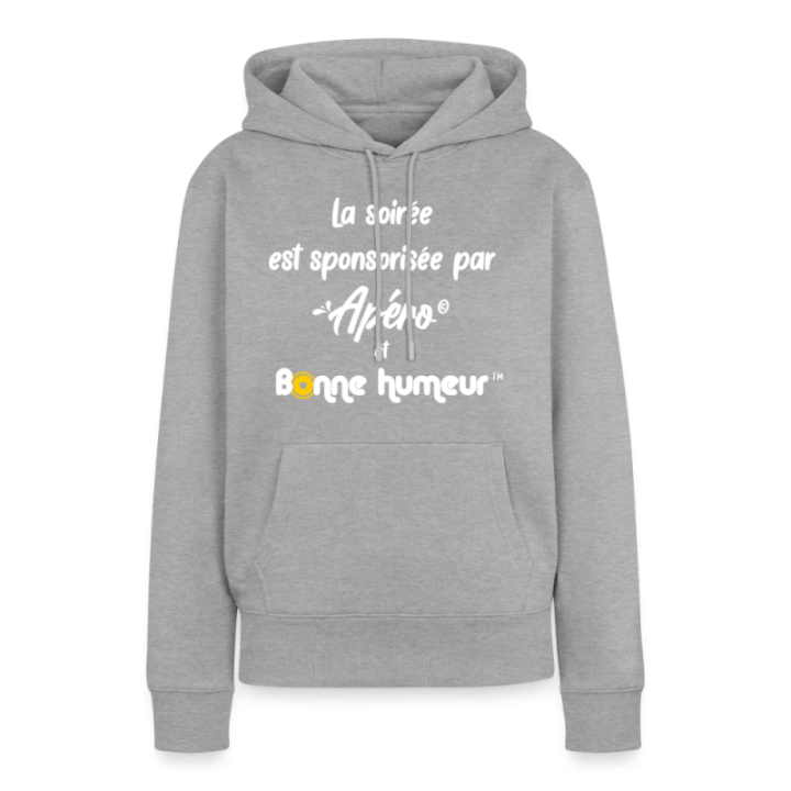 Sweat-shirt à capuche premium femme - Soirée apéro et bonne humeur - gris chiné - front
