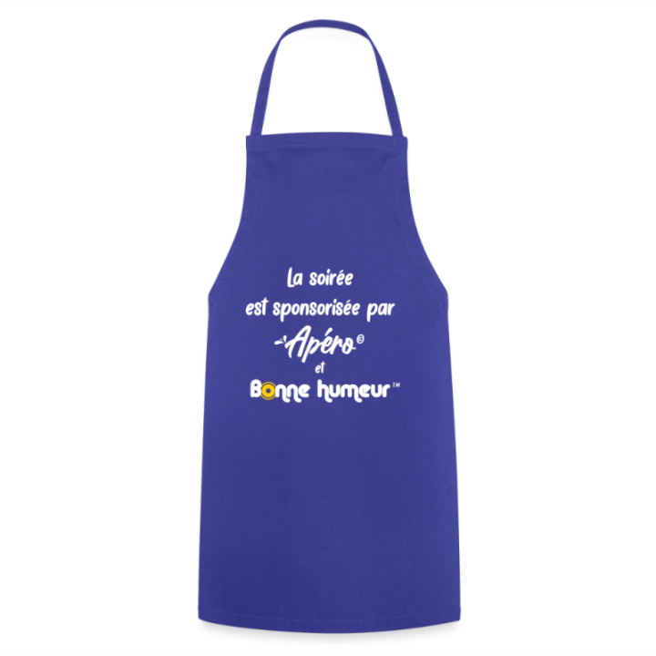 Tablier de cuisine - Soirée apéro et bonne humeur - bleu royal - front