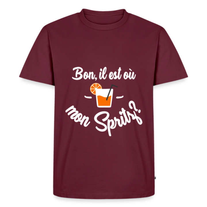 T-shirt premium homme - Il est où mon spritz? - bourgogne - front