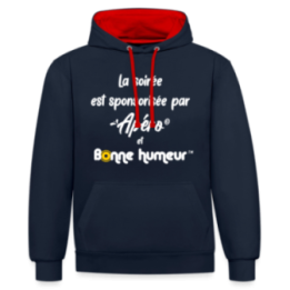 Sweat-shirt à capuche contrasté unisexe - Soirée apéro et bonne humeur - bleu marine/rouge - front