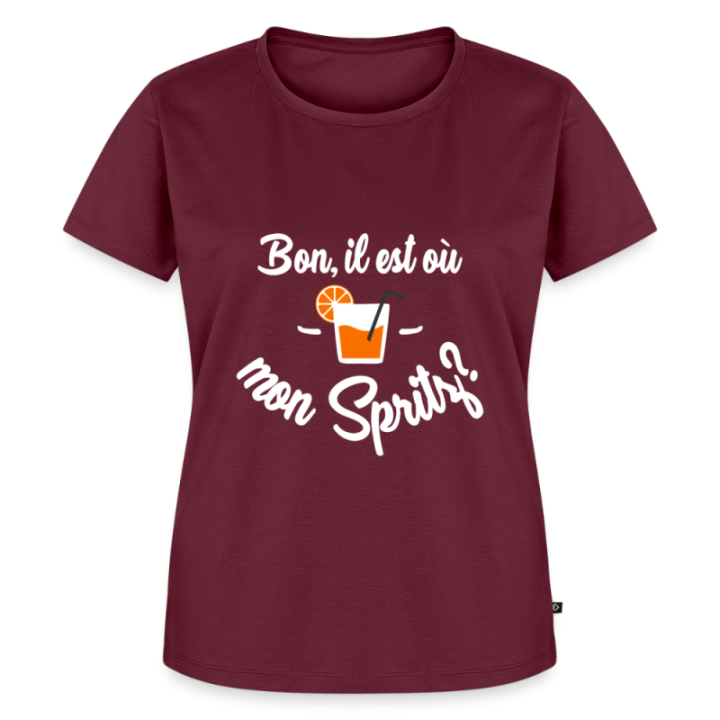 T-shirt premium femme - Il est où mon spritz? - bourgogne - front