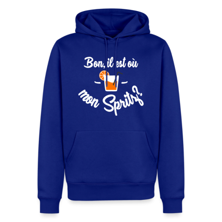 Sweat-shirt à capuche premium homme - Il est où mon spritz? - bleu roi - front