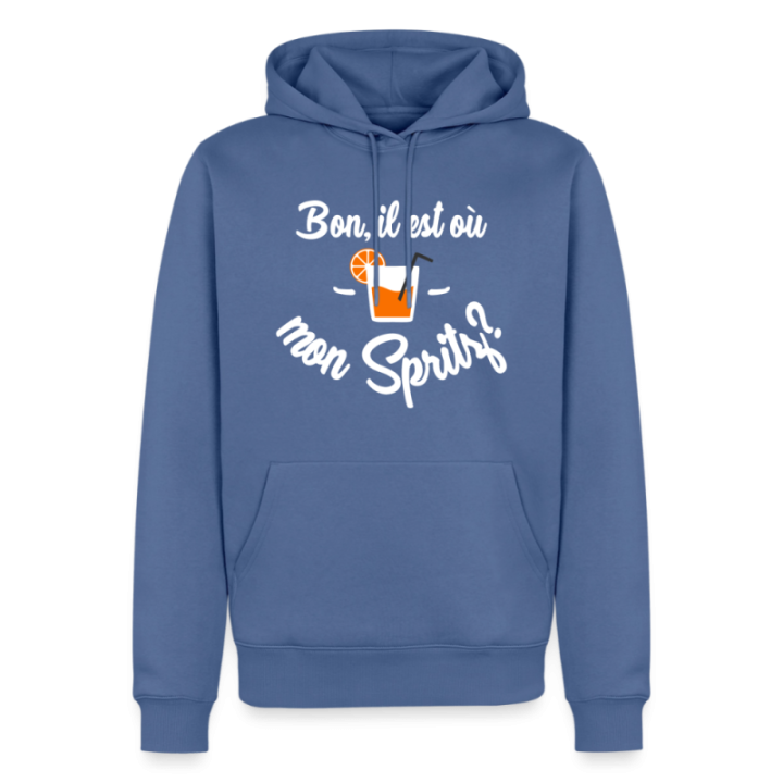 Sweat-shirt à capuche premium homme - Il est où mon spritz? - bleu pigeon - front