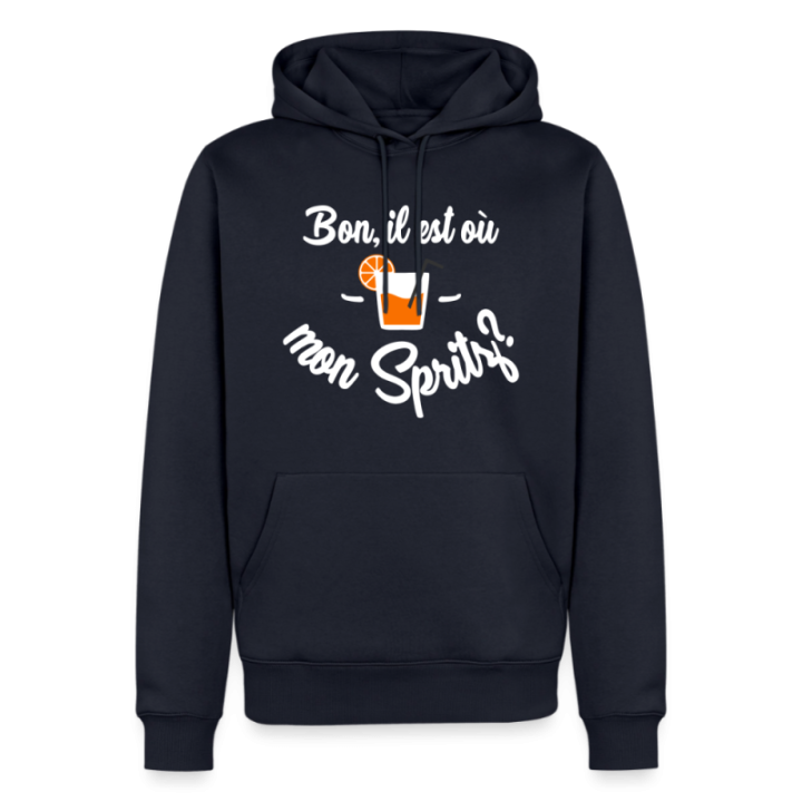Sweat-shirt à capuche premium homme - Il est où mon spritz? - bleu marine - front