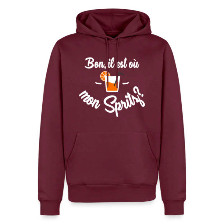 Sweat-shirt à capuche premium homme - Il est où mon spritz? - bourgogne - front