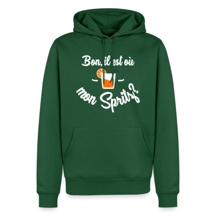 Sweat-shirt à capuche premium homme - Il est où mon spritz? - vert bouteille - front