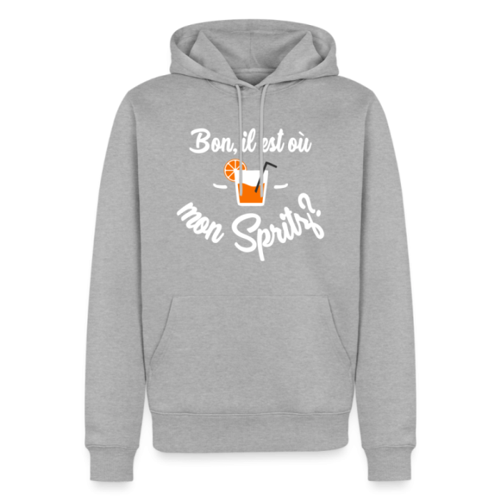 Sweat-shirt à capuche premium homme - Il est où mon spritz? - gris chiné - front