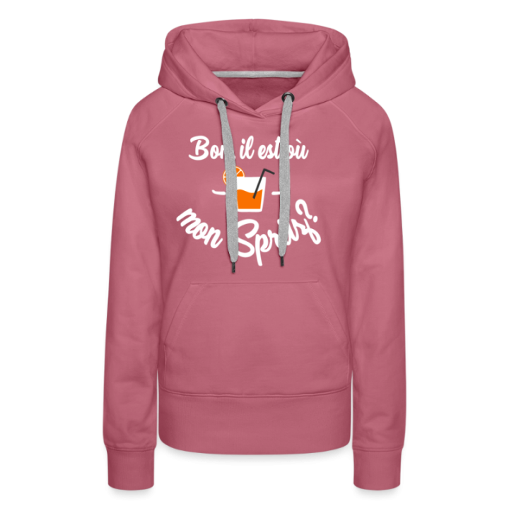 Sweat-shirt à capuche premium femme - Il est où mon spritz? - mauve - front
