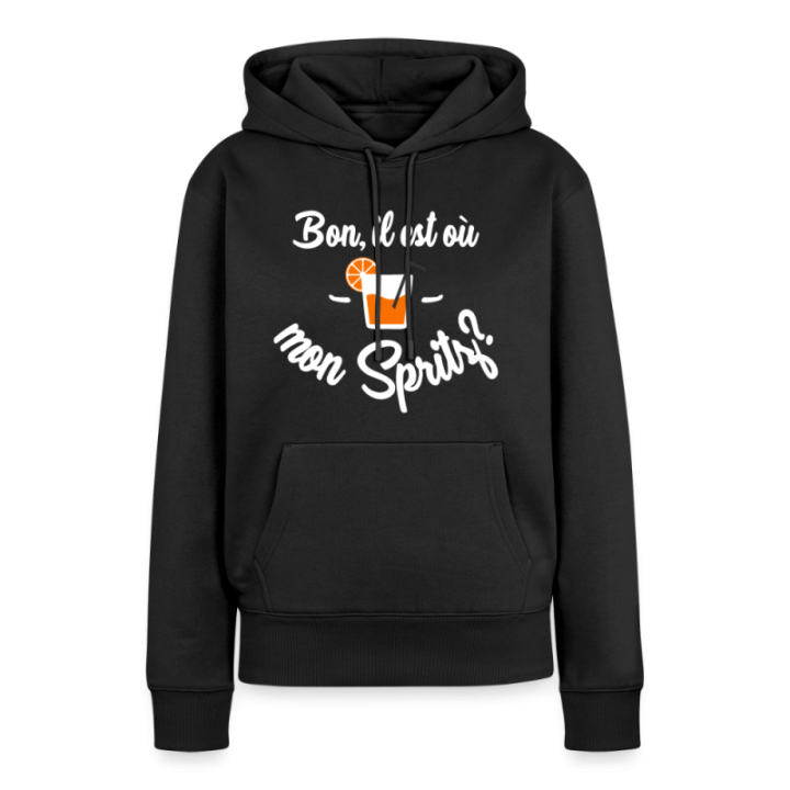 Sweat-shirt à capuche premium femme - Il est où mon spritz? - noir - front